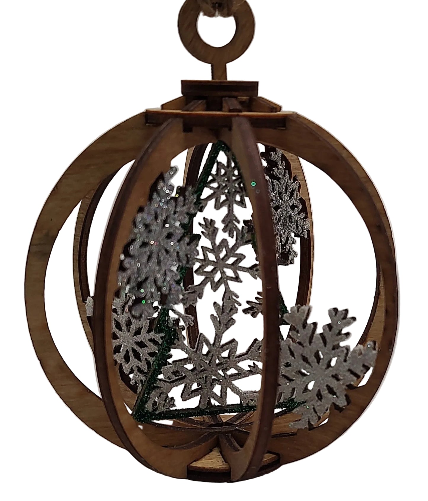 White with green tree globe ornament