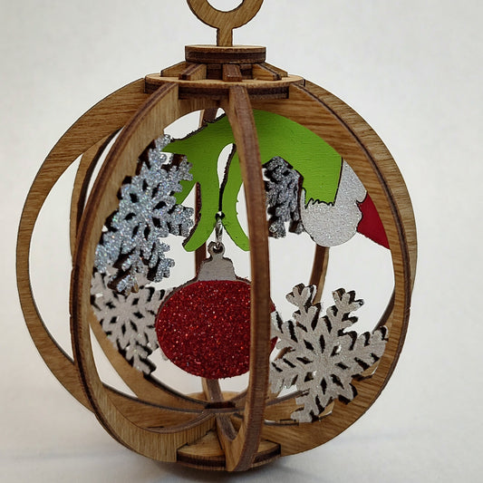 Grinch hand ball ornament