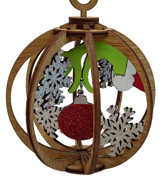 Grinch hand ball ornament