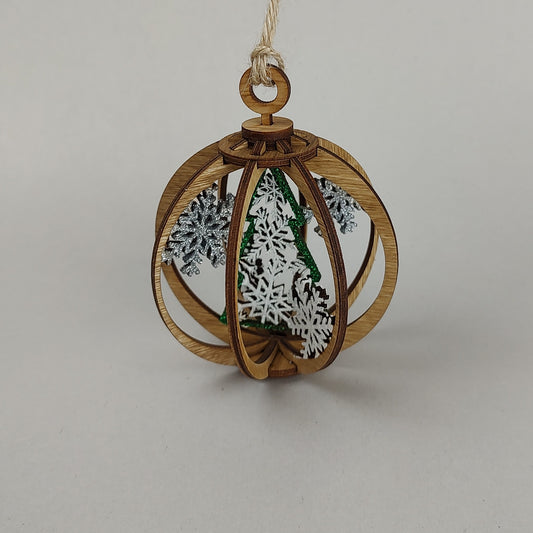 White with green tree globe ornament