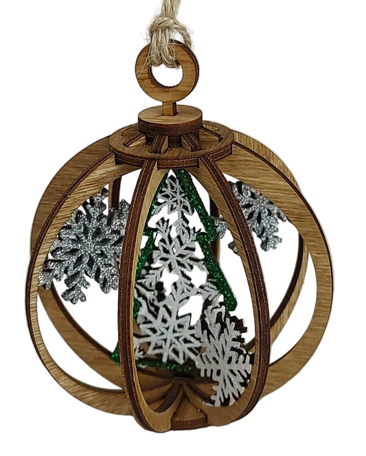 White with green tree globe ornament