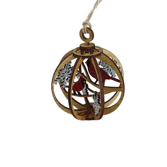 Double Red cardinal snow globe ornament